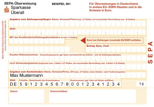 Bank-Media Überweisungsträger Sparkasse