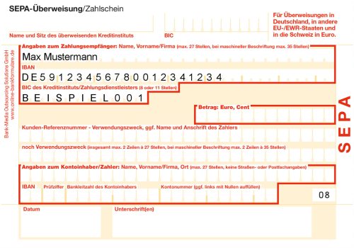 Bank-Media SEPA-Zahlschein